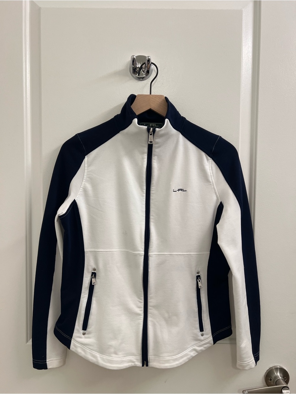 Women's White & Navy Active Zip-Up Jacket
